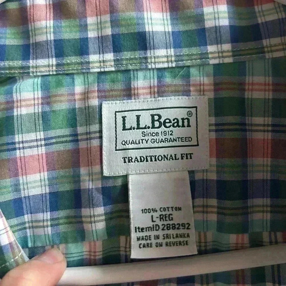 L.L Bean 100% cotton large plaid button down shirt businesss casual classic NWOT - Picture 3 of 6